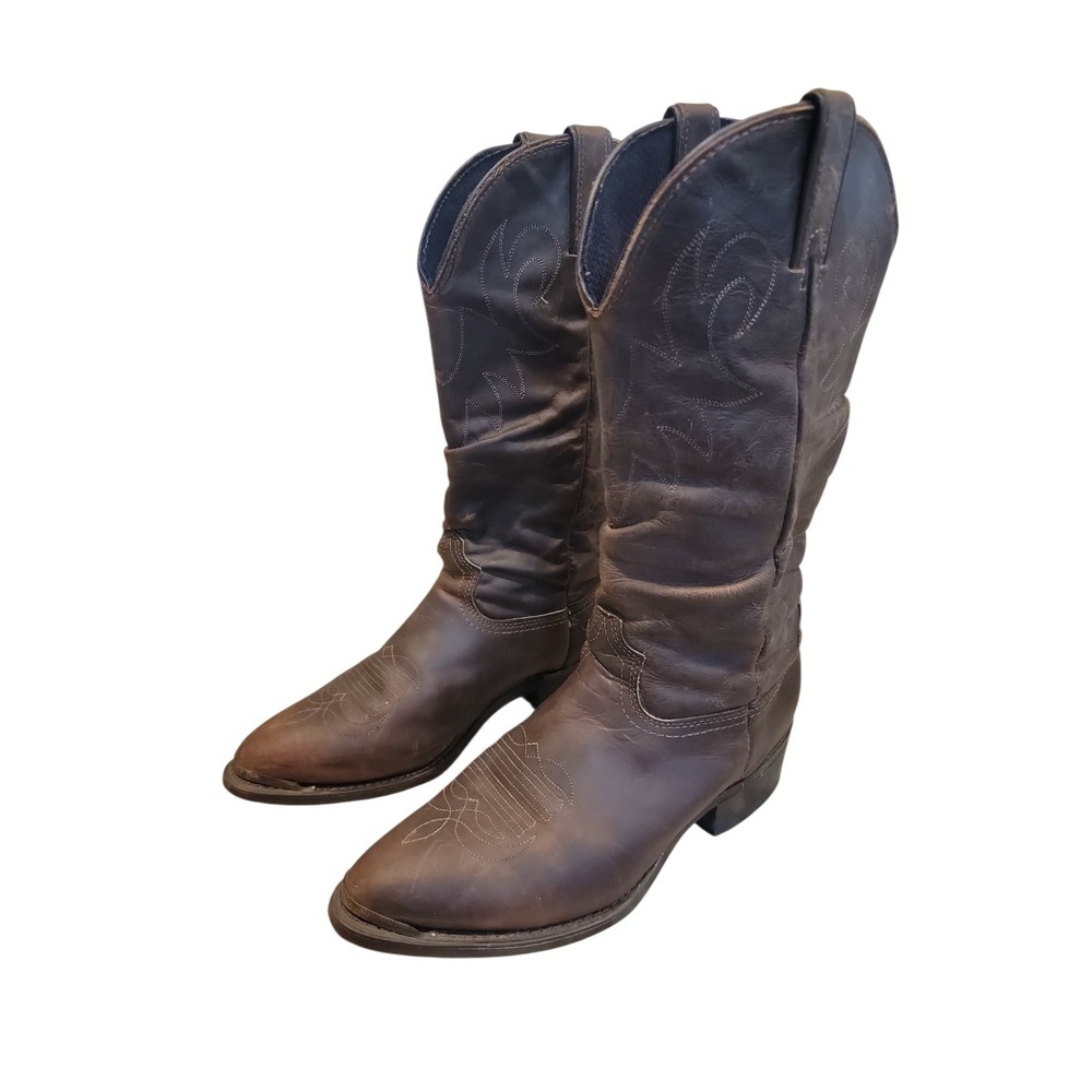 🔥Durango Leather Boots Mens 9.5D SW540 Brown Metal Tips Western Slouch EUC